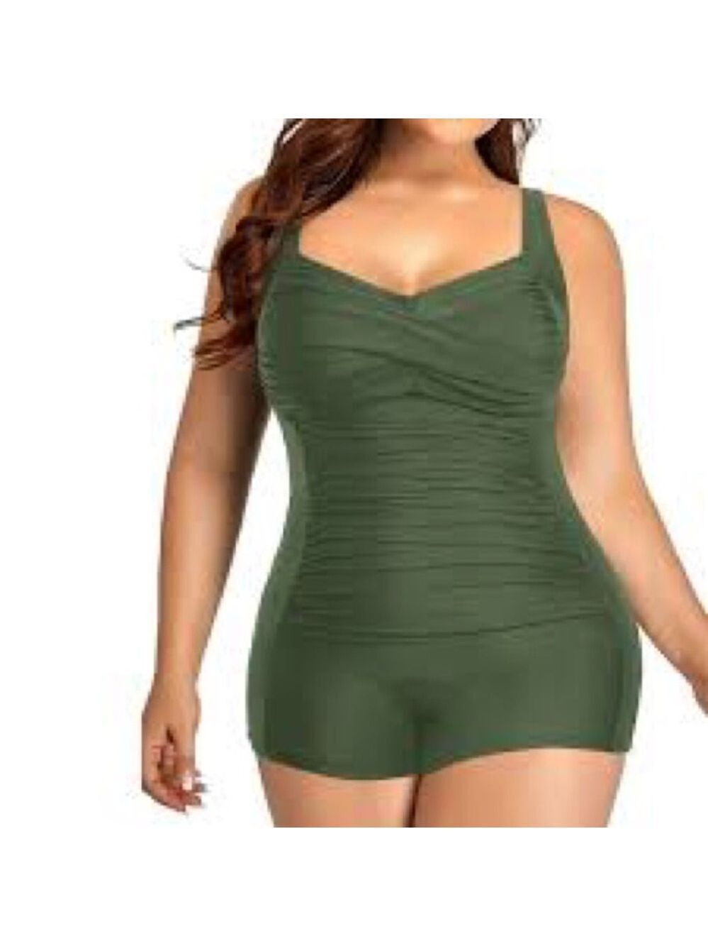 Marinella Green Ruched One Piece Swimsuit with Sweetheart Neckline Sz 14